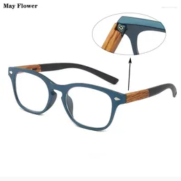 Sunglasses Retro Wood Grain Reading Glasses Men Women Unbreakable Square Full Rim High Quality Magnifying Presbyopic Blue 150 250