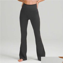 Womens Tracksuits Nwt L-06 Women High Waist Yoga Flared Pants Wide Leg Sports Trousers Solid Colour Slim Hips Loose Dance Tights Ladies Otavp