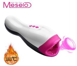 Meselo NEW Male Masturbator 17 Modes Oral Sex Heated Sucking Voice Interaction Real Vagina Pussy Suck Vibrator Sex Toys For Men Y19618120