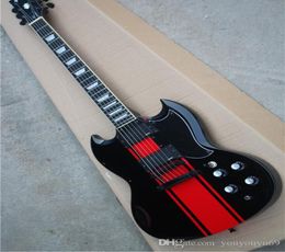 Black body electric guitar red stripe pattern fixed bridge 2 EMG pickups black hardware customizable4083814