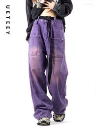 Women's Jeans UETEEY Purple High Waisted Wide Leg Baggy Pants Vintage Trousers Y2k Fashion 2024 Boyfriend Loose Denim Mom