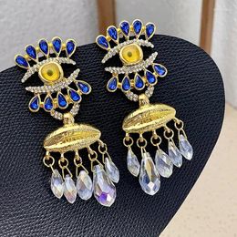 Dangle Earrings Crystal Tassel Vintage Eye Pendant Exaggerated Handmade Blue For Women Party Jewellery