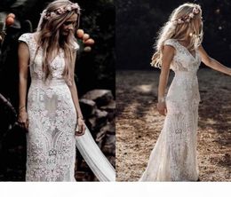 New Vintage Bohemian Wedding Dresses Cape Sleeves 2021 Hppie Style Crochet Cotton Lace Beach Boho Country Mermaid Bridal Gowns Wed3481466