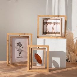 Frames Creative Nordic Wooden Rotatable Po Frame Vertical Horizontal Picture Double-Sided Display Stand Desktop Ornament Decor