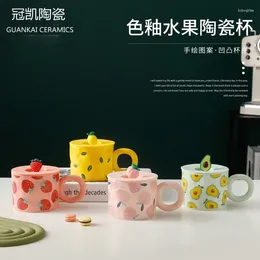 Mugs Cute Fruit With Cover Large Capacity Water Cup Home Office Coffee Creative Ceramic Cups