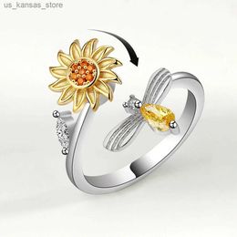 Cluster Rings Sunflower Swinging Ring Relieves Anxiety Sunflower Opening Ring J012240408