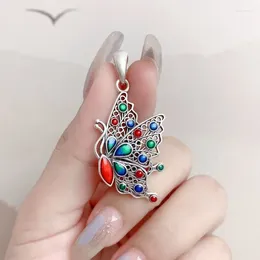 Chains Classical Exquisite Colorful Butterfly Necklace For Women Chinese Style Enamel Craftsm Hollowed Out Pendant Banquet Jewelry