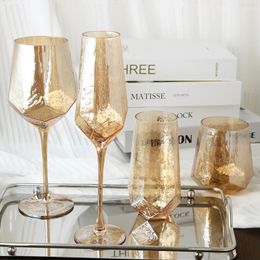 Creative Hammered Amber Champagne Goblet Glass Nordic Retro Crystal Wine Glasses Breakfast Milk Juice Whisky Cup 240408