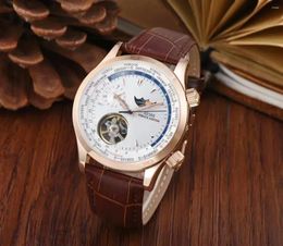 Wristwatches 42mm High Quality Mens Automatic Watch Mechanical Sapphire Dual Time Zone Rose Gold Black Brown Leather Tourbillion Moon Phase