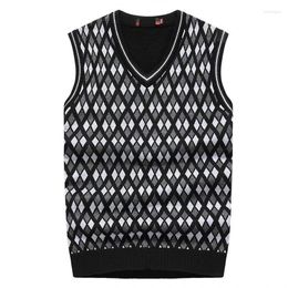 Men's Vests Knitted Sweaters For Men Sleeveless Black Man Clothes Vest Argyle Waistcoat Japanese Retro Loose Fit In Long Sleeve S X