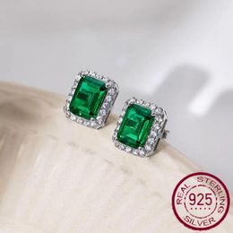 Stud Earrings European And American Fashion S925 Silver High-end Design Temperament Sugar Surround Small Diamond Emerald Female