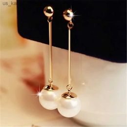 Charm Womens long tassel simulation pearl drop earrings Bijoux Korean jewelry OL gold pendant necklace240408