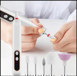 Drills Mini USB Electric Nail Grinder Drill 5 In 1 Nail Polishing Machine Nail File With Light Portable Mini Electric Manicure Art Tool