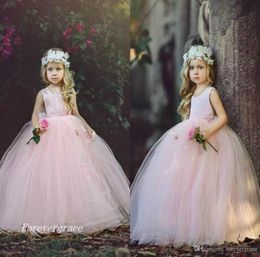 2019 Puffy Tulle Floor Length Cute Princess Girl039s Pageant Dress Vintage Blush Pink Arabic Party Flower Girl Pretty Dress For3912445