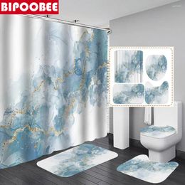 Shower Curtains Waterproof Fabric Bathroom With Hooks 3D Marble Curtain Set Bath Mats Rugs Toilet Lid Cover And Non-Slip Carpet