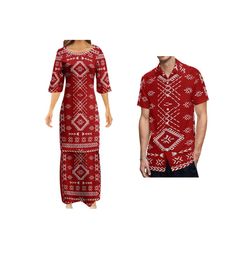 Samoan Puletasi Polynesian Tattoo Pattern Women Dresses lady Design Dress Matching Men039s ShortSleeved Shirts Couple Suit 2205148980