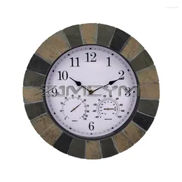 Wall Clocks 13.5 Inch Large Outdoor Clock Waterproof With & Humidity Retro Round For Patio Pool Garden Home