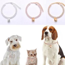 Dog Collars Pet Necklace Cat Collar Shiny Double Row Rhinestones Copper Puppy Supplies