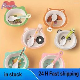 Bowls 1set Cartoon Plate Spoon Kids Dinner Feeding Children's Dishes Bamboo Fibre Tableware Baby Bowl Dinnerware