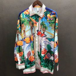 Men's Casual Shirts Holiday Casual Dress Blouse Clothes Men Hawaiian Shirt Vintage Print Contrasting Color Print Long Slve Shirt Camice Uomo T240408