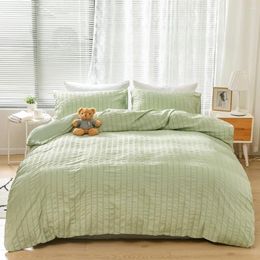 Bedding Sets Evich Avocado Green Seersucker Material High-end Zipper Quilt Cover Pillowcase For Four Seasons Home Textile