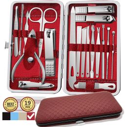 Kits 7/18/19 pcs Manicure Set Cutters Nail Clipper Kit Box Stainless Steel Ear Spoon Nail Clippers Pedicure Dead Skin Removal Tools