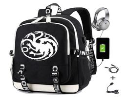 Backpack Men Fashion Dragon Printing House Targaryen Women Travel Students USB Charging School Bag Laptop BackpackBackpackBackpack3266669
