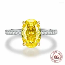 Cluster Rings 8x12mm Oval Shape Yellow Color High Carbon Diamond 5A Zircon 925 Sterling Silver CZ Engagement Ring