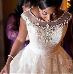 Discount A Line Sheer Neck with Beads Bride Dress Plus Size Wedding Dress South Africa Wedding Gowns Cheap Vestidos de Noiva1388657