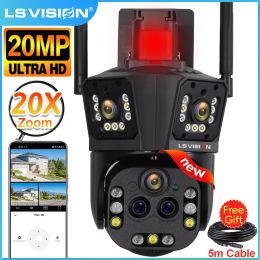 Cameras LS VISION 10K 20MP WiFi IP Camera Five Lens 20X Zoom Outdoor 360° Surveillance Security Camera Smart Home Ai Tracking CCTV Cam