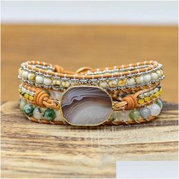 Charm Bracelets Fashion Beaded Boho Bracelet Jewellery Handmade Natural Stones 3 Strands Wrap For Women Mens Drop Delivery Dhmwk