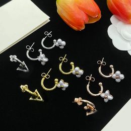 Pearl Flower Letter Earrings Elegant Brand Designer Rose Gold Silver Plated Stainless Steel Ear Stud Fashion Jewerlry Wedding Party Gift High Quality Wholesale