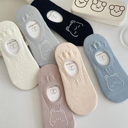 Women Socks Japanese Cotton Boat Kawai Summer Breathable Short Fashion Cartoon Bear Printed Non-Slip Invisible