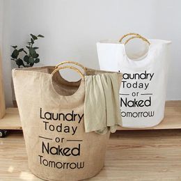 Laundry Bags Direct Selling With Wooden Handles Washable Stylish & Portable Natural Vacation Baskets Space El