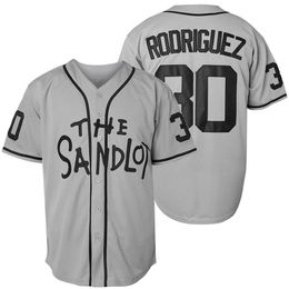 EH6S Men's Polos The Sandlot Benny Rodriguez Baseball Jersey Stitched Movie Sports Shirt Grey White Blue