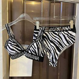 Light luxury letter webbing Zebra pattern gathering bra briefs sexy bikini swimwear women vacation trend swimsuit