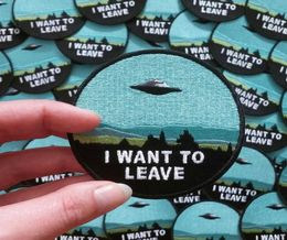 1Pcs I To LEAVE Alien Iron On Patch For Clothing Embroidered Sew Applique Cute Patches Fabric Badge Hat Bag Decor3871530