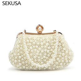 Beading Women Clutch Shell Design Evening Bag With Chain Shoulder Pearl Embroidery Handbags Chain Shoulder Purse 240329