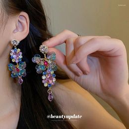 Dangle Earrings Silver Needle Asymmetric Crystal Flower For Women Bohemian Unique Rhinestone Butterfly Drop Mismatched