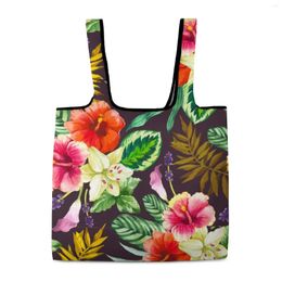 Shopping Bags Custom Print Colourful Flower Grocery Bag Full Printed Portable Shopper Reusable High Capacity Travel Beach Totebag