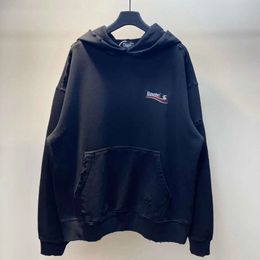 classic loose designer hoodie balencigs Fashion Hoodies Hoody Mens Sweaters High Quality Edition Paris 23SS Cola Perforated Embroidery Washed and Worn Out Loo