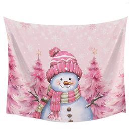 Tapestries Christmas Snowman Pink Tree Tapestry Wall Hanging Boho Xmas Bedroom Living Room Decor Cloth