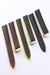 Watchband Carbon fiber Watchstrap for Omega Planet Ocean 20mm 22mm Man Strap Calf Leather Black Orange6679162