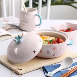 Bowls Cartoon Pig Bowl Dishware Dishes Children Dinner Plate Ceramic Lovely Dish Tableware Noodle With Cover Kid Cute Tray