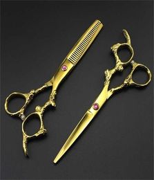 professional Japan 440c 6 039039 gold dragon hair scissors haircut thinning barber haircutting cutting shears hairdressing 27369538