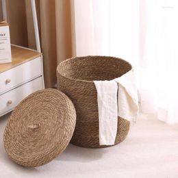 Laundry Bags Nordic Rattan Baskets Handmade Sundries Storage Basket With Cover Dust Cloakroom Organizer For Clothes