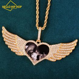 Heart Wing Shape Custom Photo Pendant Solid Back Make Memory Picture Hip Hop Necklace Chain for Men Women Jewelry