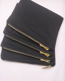 55pcslot 7x10in 12oz black cotton canvas makeup bag with black lining gold metal zipper blank makeup pouch directly from factory 2686198