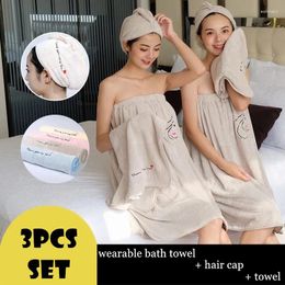 Towel 3pcs/set Towelling Bathrobe Bathroom Soft Polyester Magic Absorbent Beach Towels For Girlfriend Quick- Dry Bath