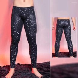 Women's Panties Sexy Men Elastic Oil Shiny PU Embossed Tight Pants Shaping Legging Lingeries Pyjama Trousers Temptation Party Men's